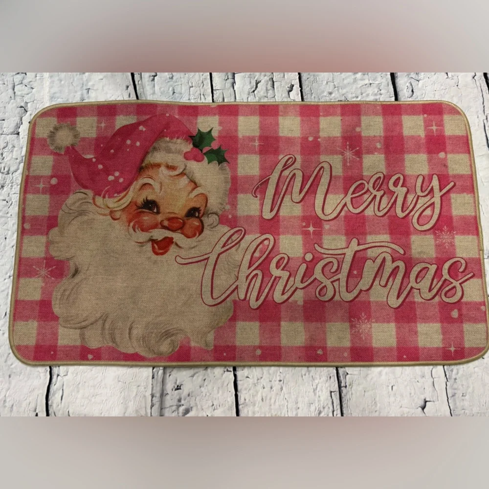 Pink Merry Christmas Rug with Santa Design